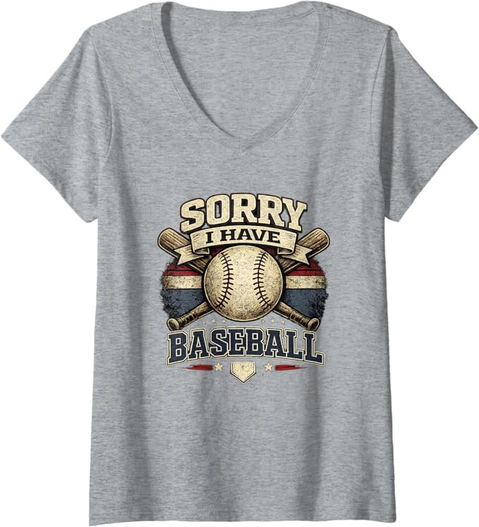 Women's Sorry I Have Baseball Vintage Retro Graphic V-Neck T-Shirt | Amazon (US)