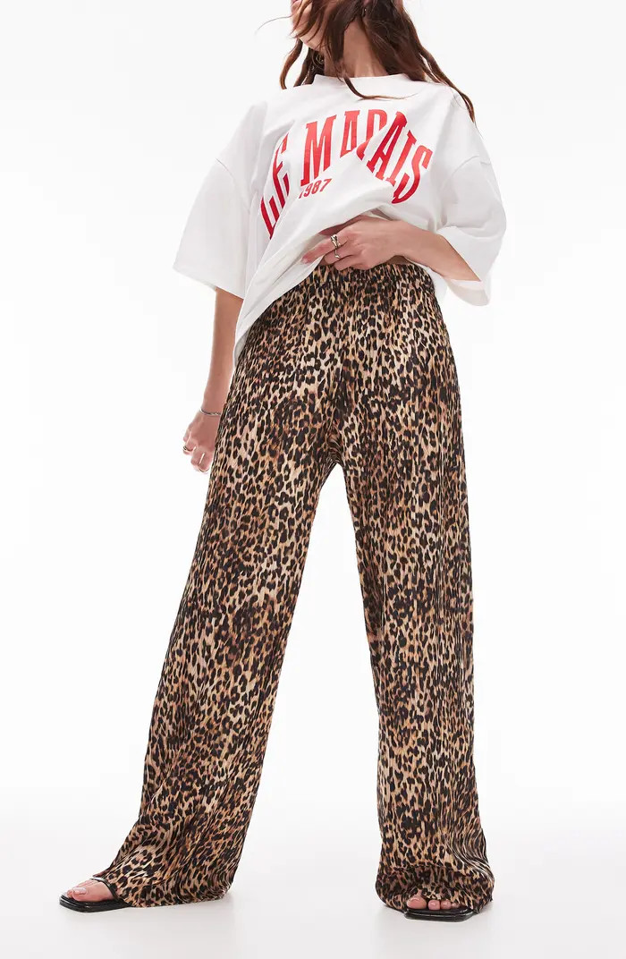 Animal Plissé Wide Leg Pants | Nordstrom
