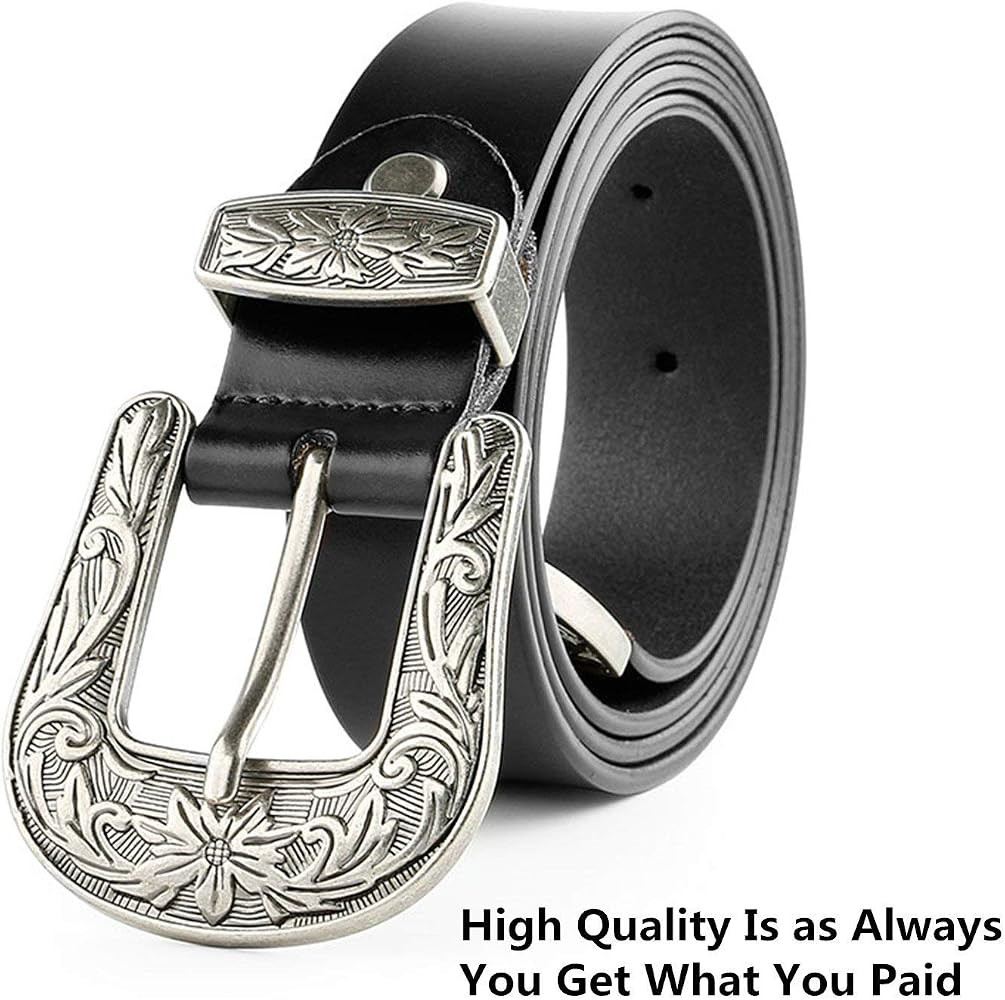 JASGOOD Women Leather Belts Ladies Vintage Western Design Black Waist Belt for Pants Jeans Dresse... | Amazon (US)