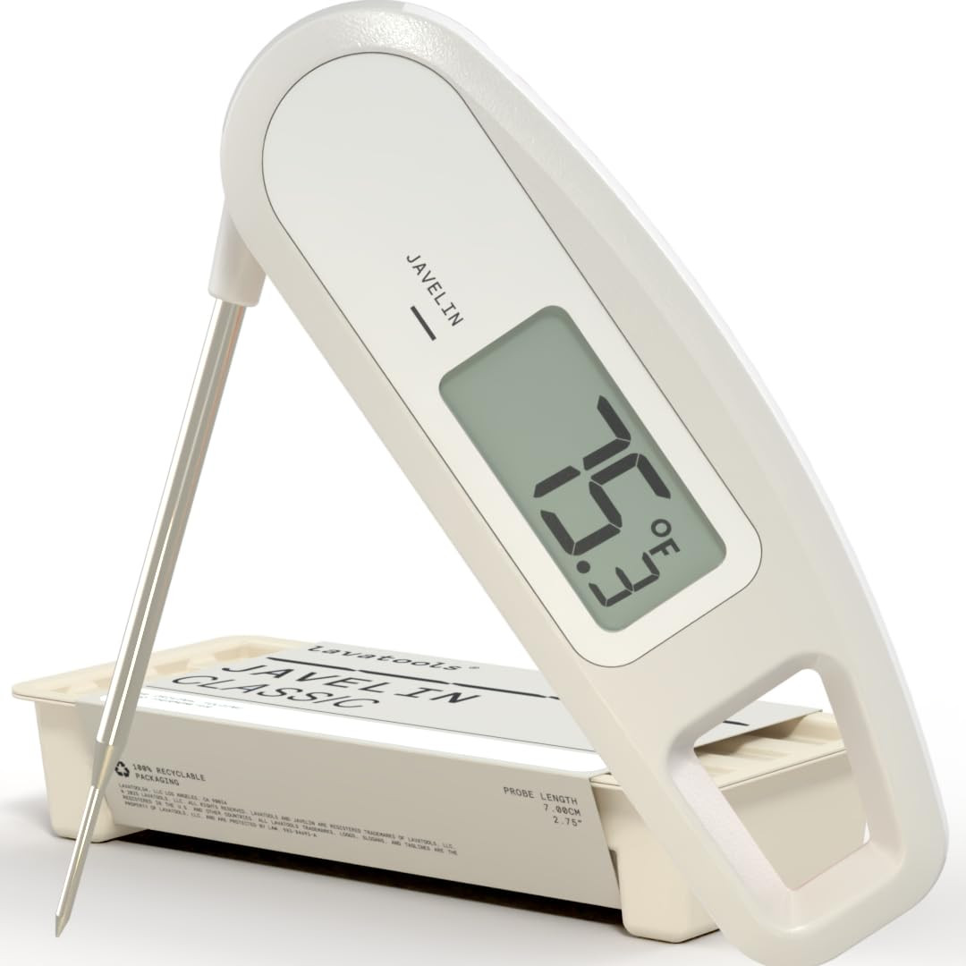Lavatools Javelin® Ultra-Fast 3-Second Digital Instant Read Meat Thermometer for Grill and Cooking, 2.75" Probe, Compact Foldable Design, Large Display, IP65 Water Resistant, NSF Certified – Milk | Amazon (US)