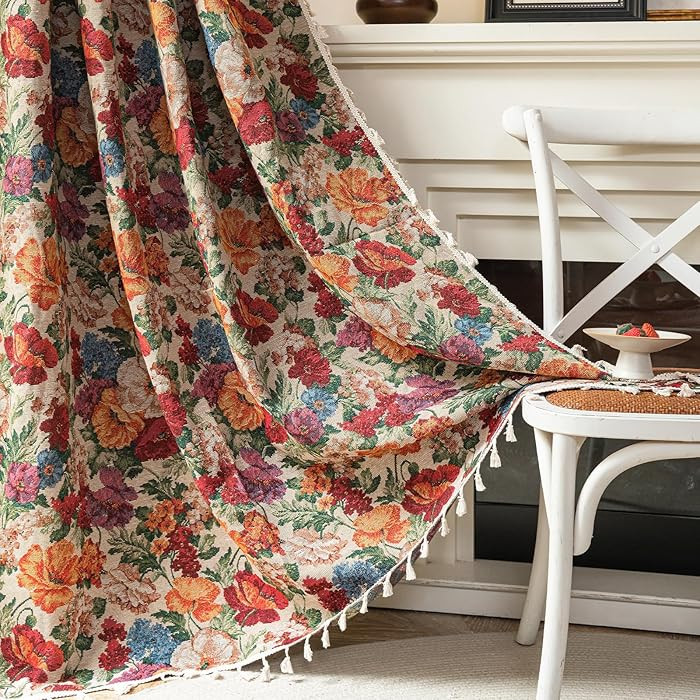 ENJOYBRIDAL Floral 96 Inch Curtains Semi Sheer Long Drapes Bedroom Rod Pocket Jacquard 2 Panels W... | Amazon (US)