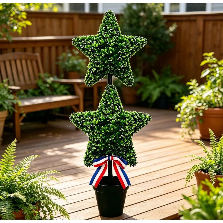 NANIL Patriotic Star Artificial Topiary Tree 35.5"- Independence Day 4th of July Potted Plant wit... | Walmart (US)