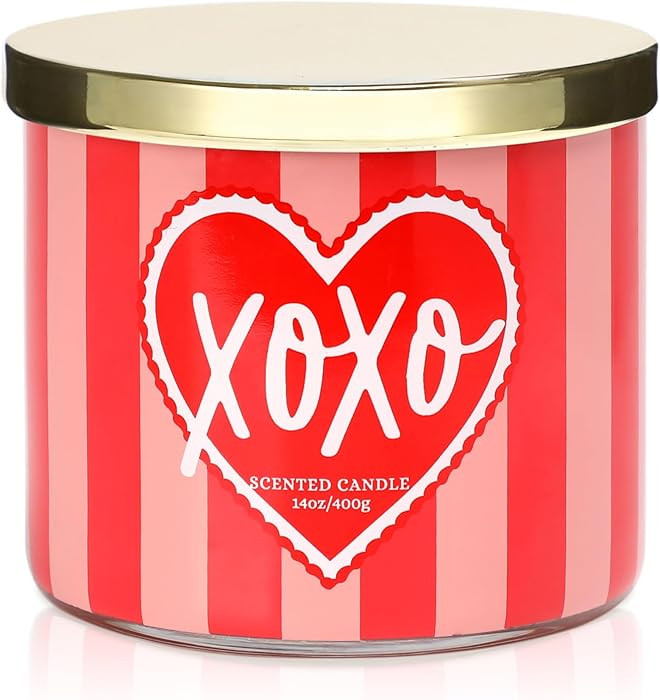 Valentine’s Day Candle,XOXO Candle,Rose Scented Candles, Large 3 Wicks,Valentines Gifts for Her... | Amazon (US)