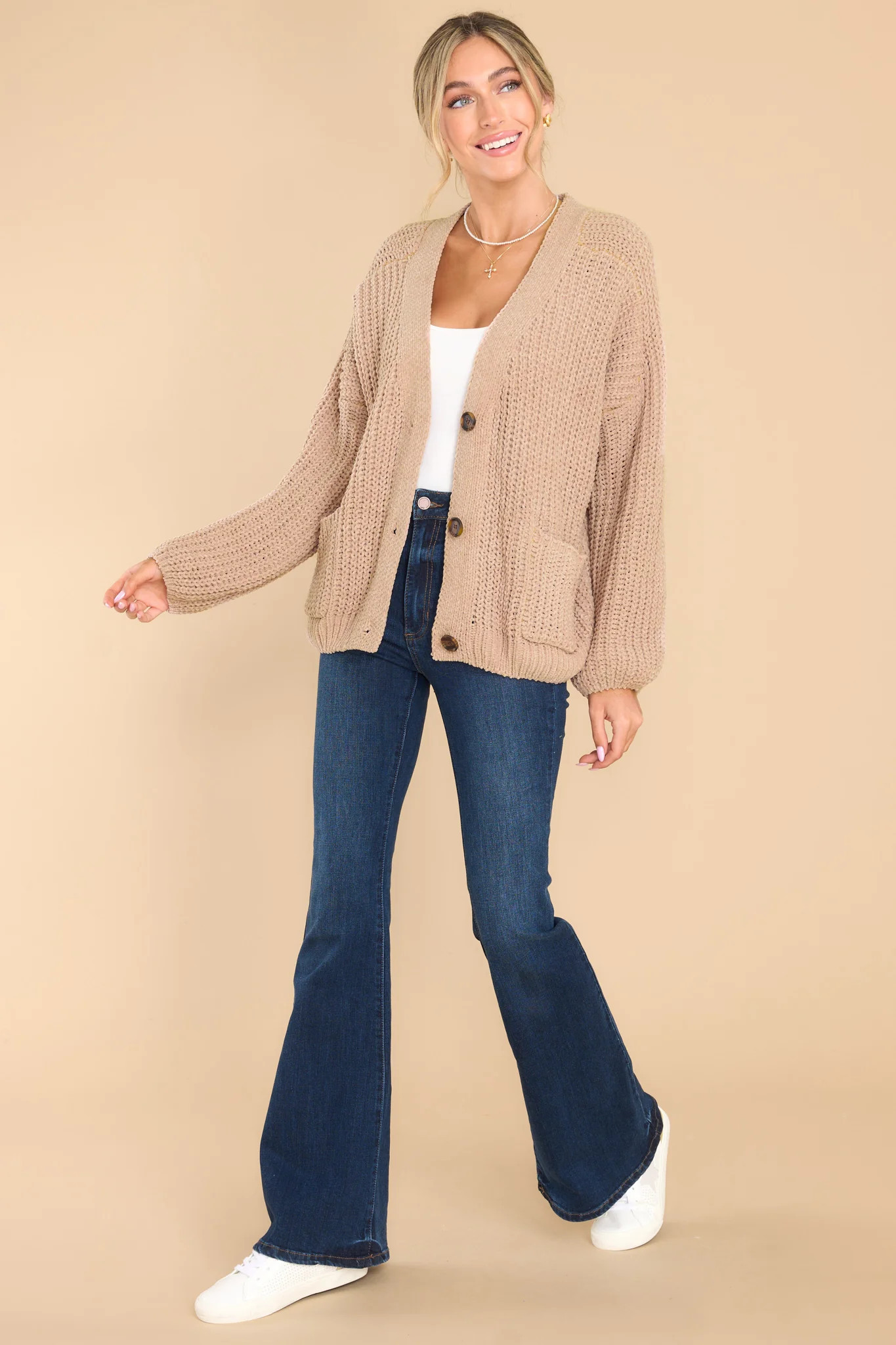 Cozying Up Taupe Cardigan | Red Dress 