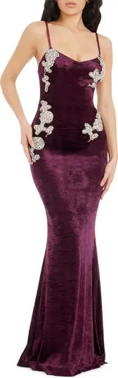 Giovanna Crystal Detail Velvet Mermaid Gown | Nordstrom