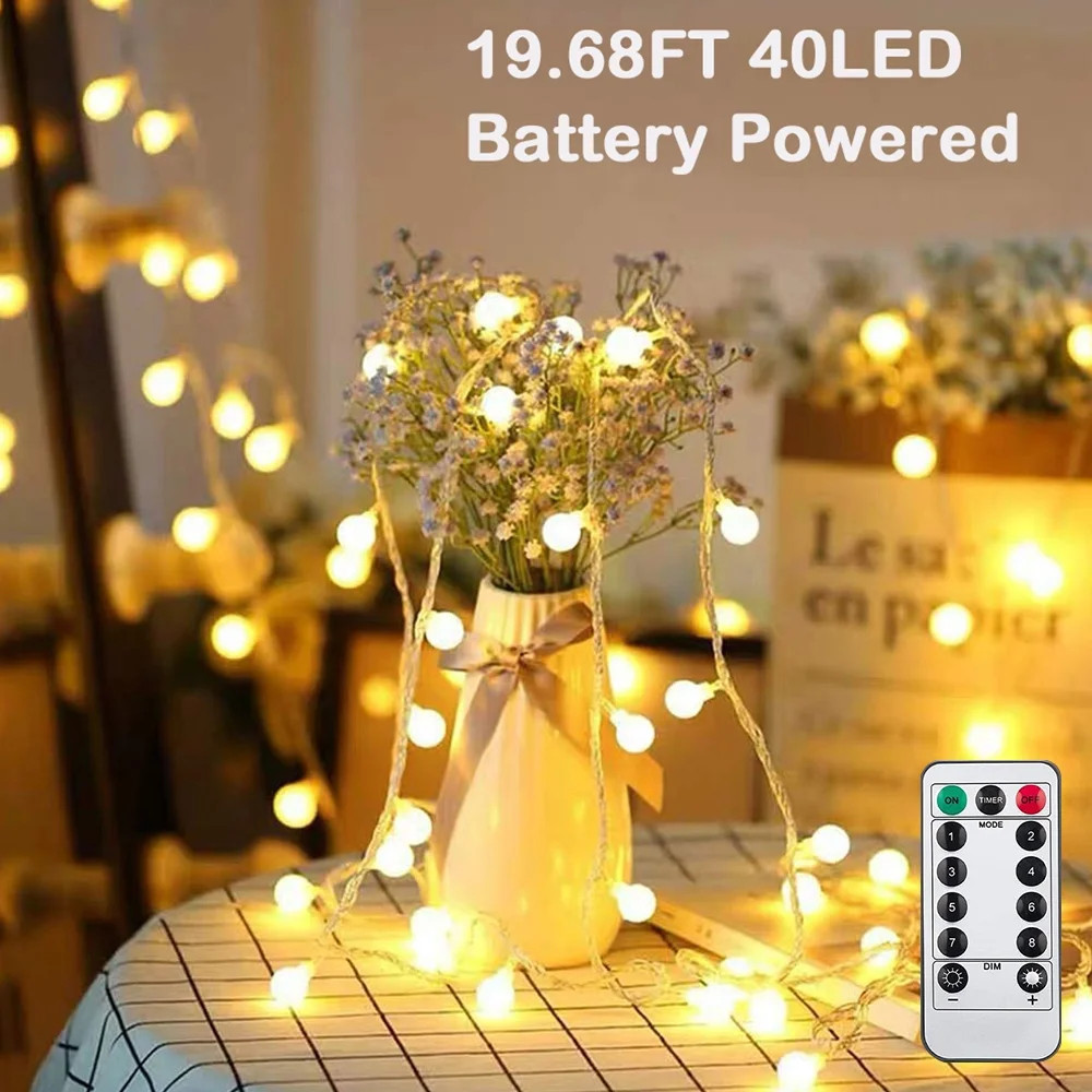 19.68ft 40LEDs Globe Christmas String Lights Starry Fairy Lights, Battery Operated Ball String Li... | Walmart (US)