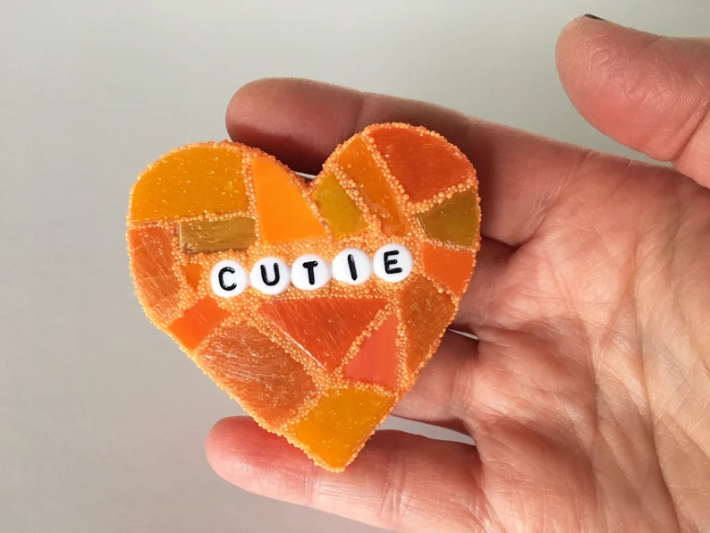 Large Orange Conversation Heart Cutie Love Glass Tile Stained Valentines Day Galentines Mosaic He... | Etsy (US)