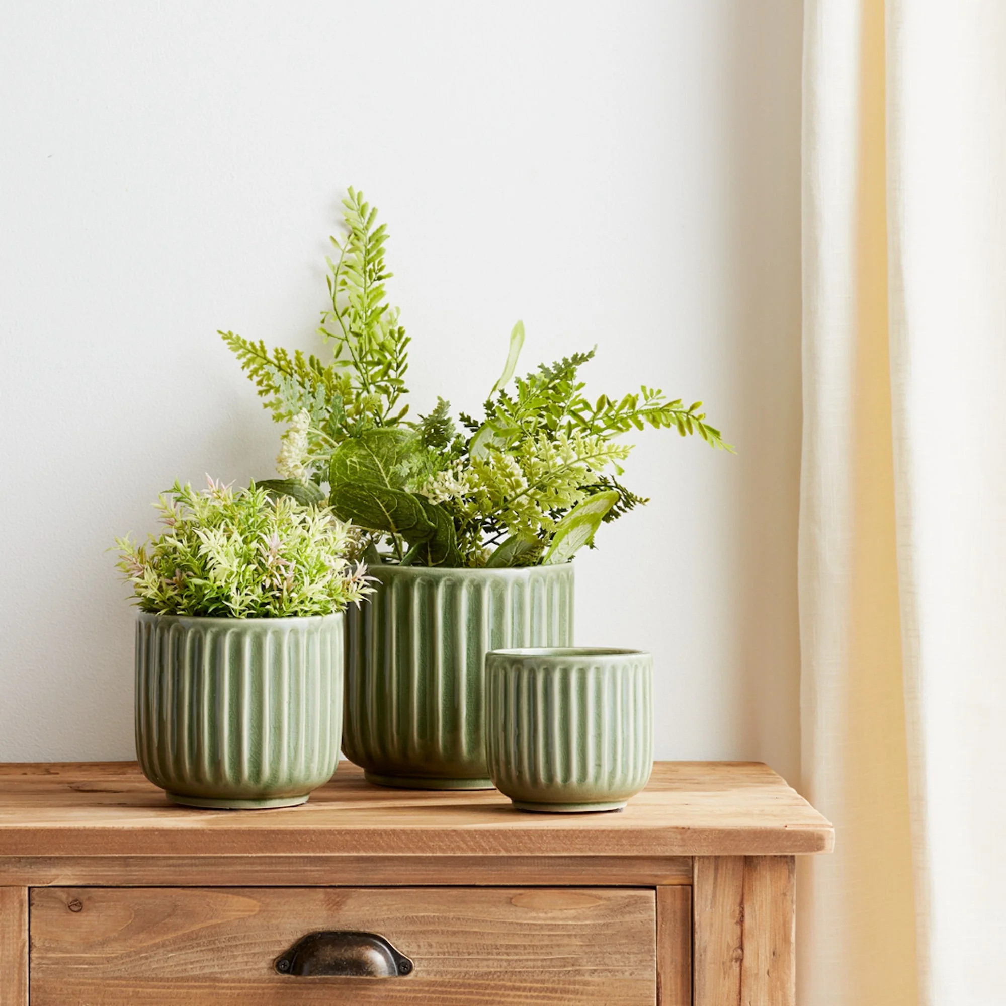 Green Ribbed Terra Cotta Pot Planter (Set of 3) | Pier 1