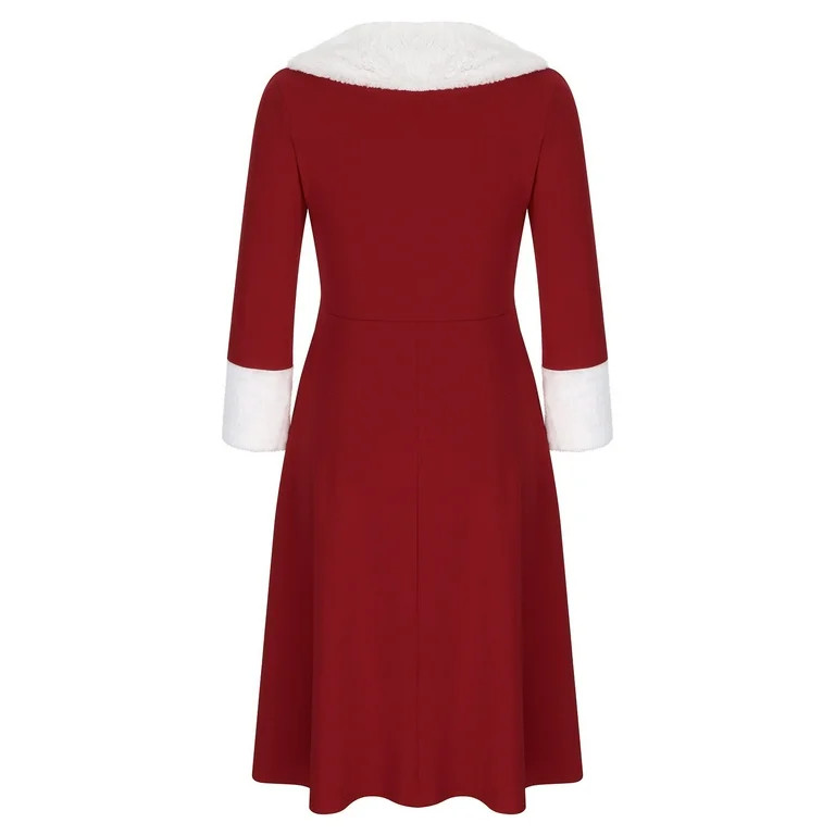 Lovskoo Christmas Dresses for Women Long Sleeve V Neck Furry Dress A-Line Cocktail Holiday Party ... | Walmart (US)