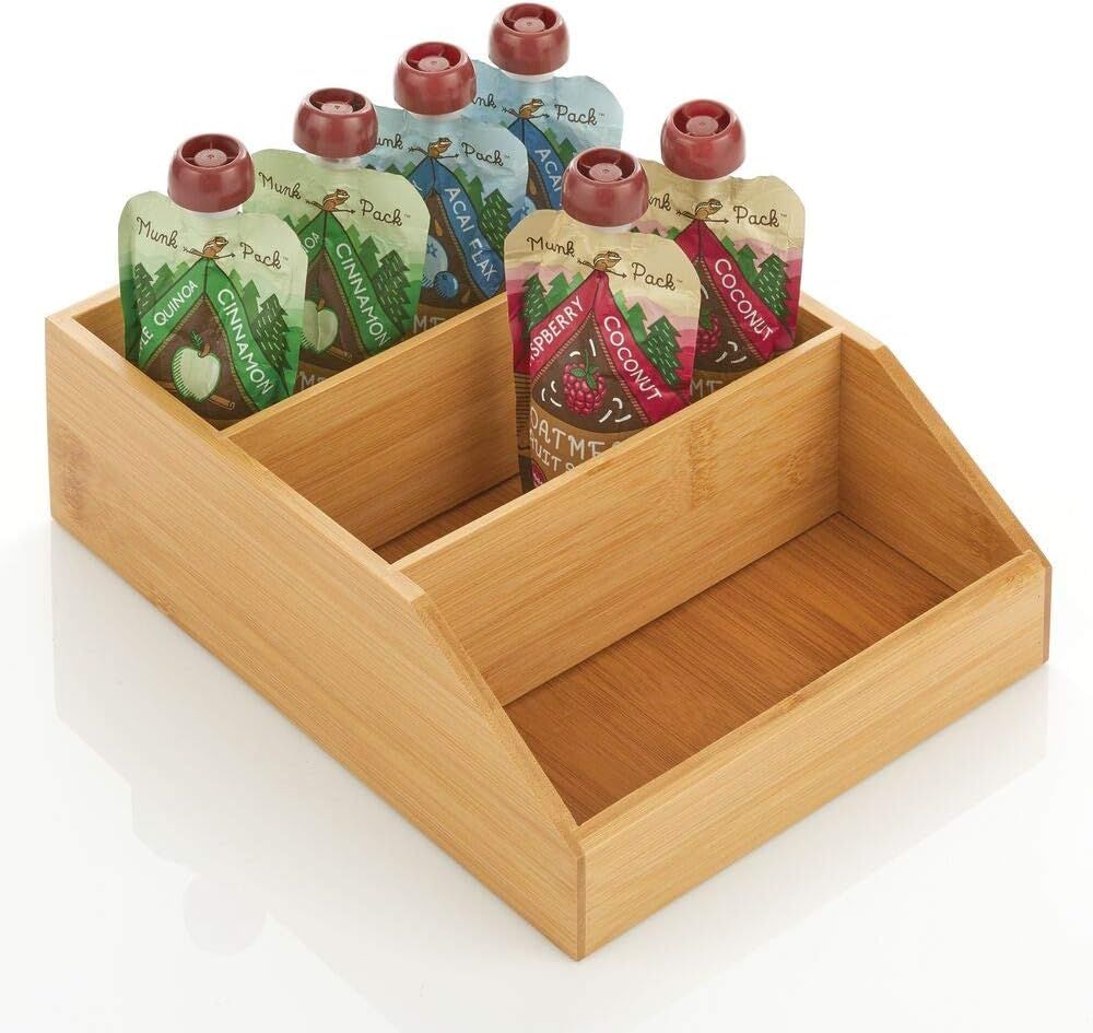 mDesign Bamboo Wood Food Storage Bin with Divided 3 Compartments and Sloped Front for Kitchen Cab... | Amazon (US)