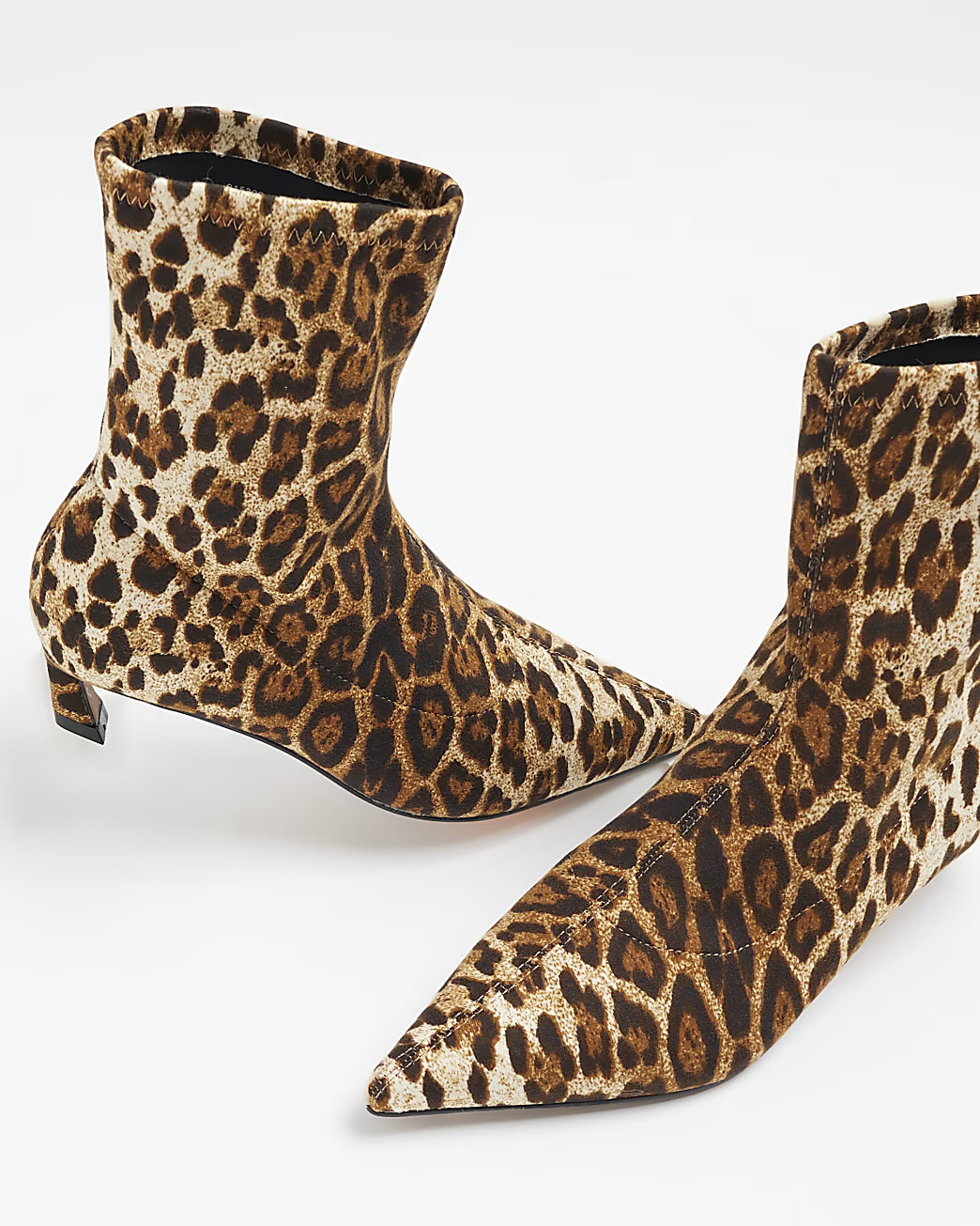 Beige Wide Fit Leopard Slant Heel Sock Boots | River Island UK & IE