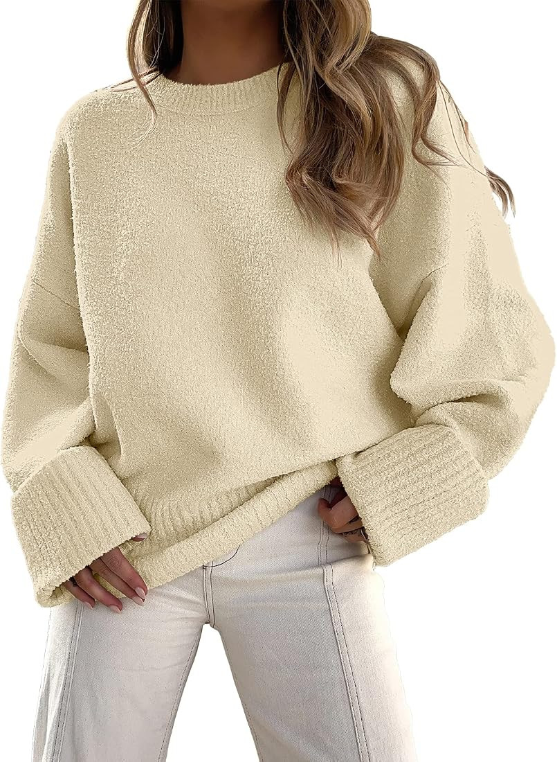 ANRABESS Women's Oversized Crewneck Long Sleeve Fuzzy Knit Casual Chunky Warm 2024 Fall Pullover ... | Amazon (US)
