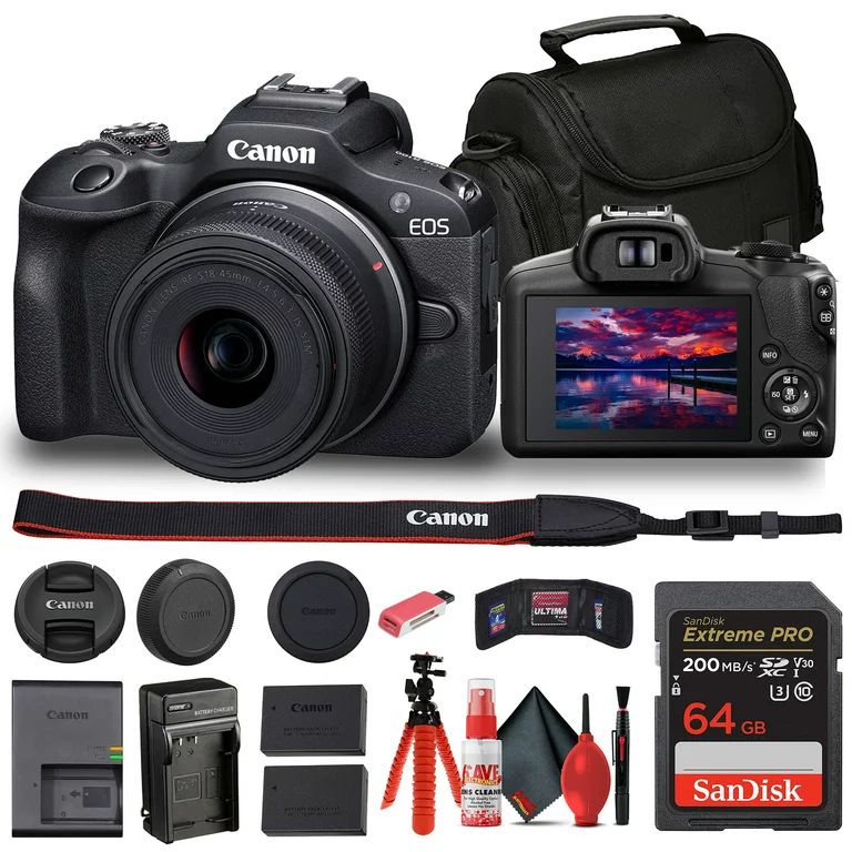 Canon EOS R100 Mirrorless Camera with 18-45mm Lens (6052C012) + Bag + 64GB Card + LPE17 Battery +... | Walmart (US)