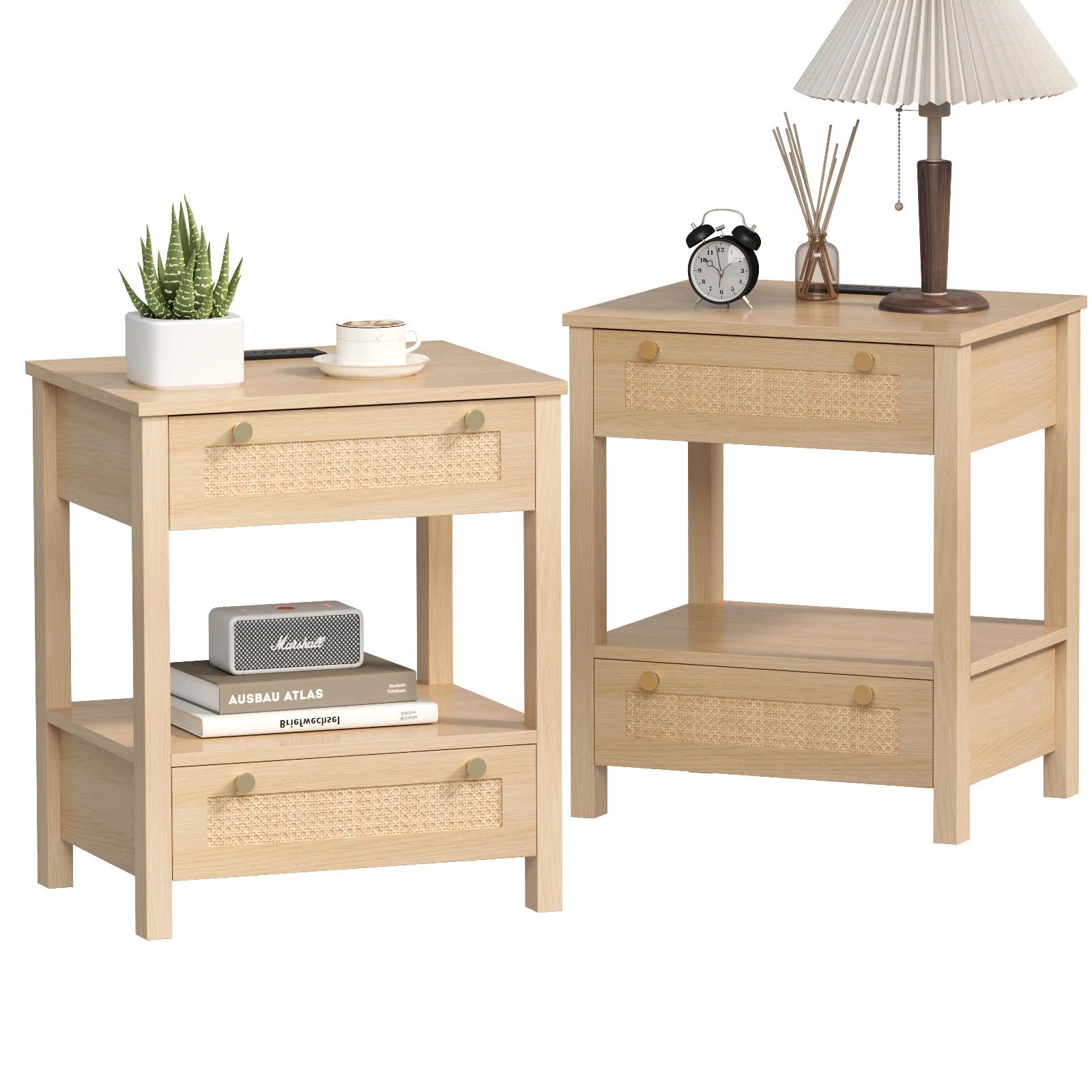 Bay Isle Home Rattan Nightstand with Two Drawers and Outlets  (Set of 2) | Wayfair | Wayfair North America