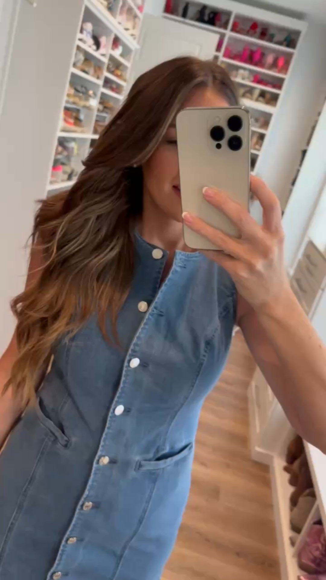 In a medium button up bodycon denim dress, metallic design ankle cowboy boots and accessories - fits tts.

#LTKSeasonal #LTKStyleTip #LTKFindsUnder50