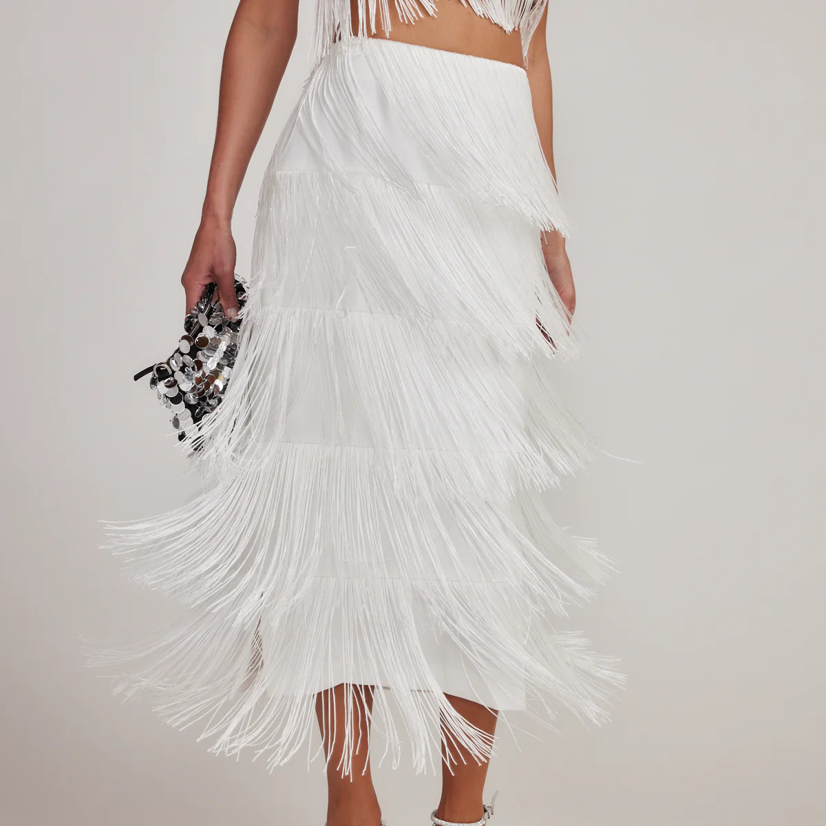 Gatsby White Fringe Midi Skirt | 12th Tribe
