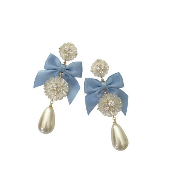 pre-order: embellished mother of pearl + cornflower blue bow | Nicola Bathie Jewelry