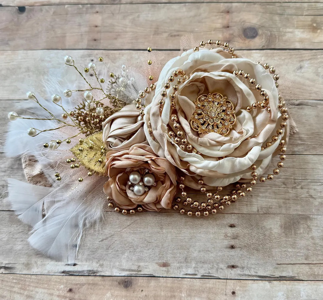 Champagne Fabric Flower Headband, Cake Smash First Birthday Photos, Cream Champagne Girl, Lace Pe... | Etsy (US)