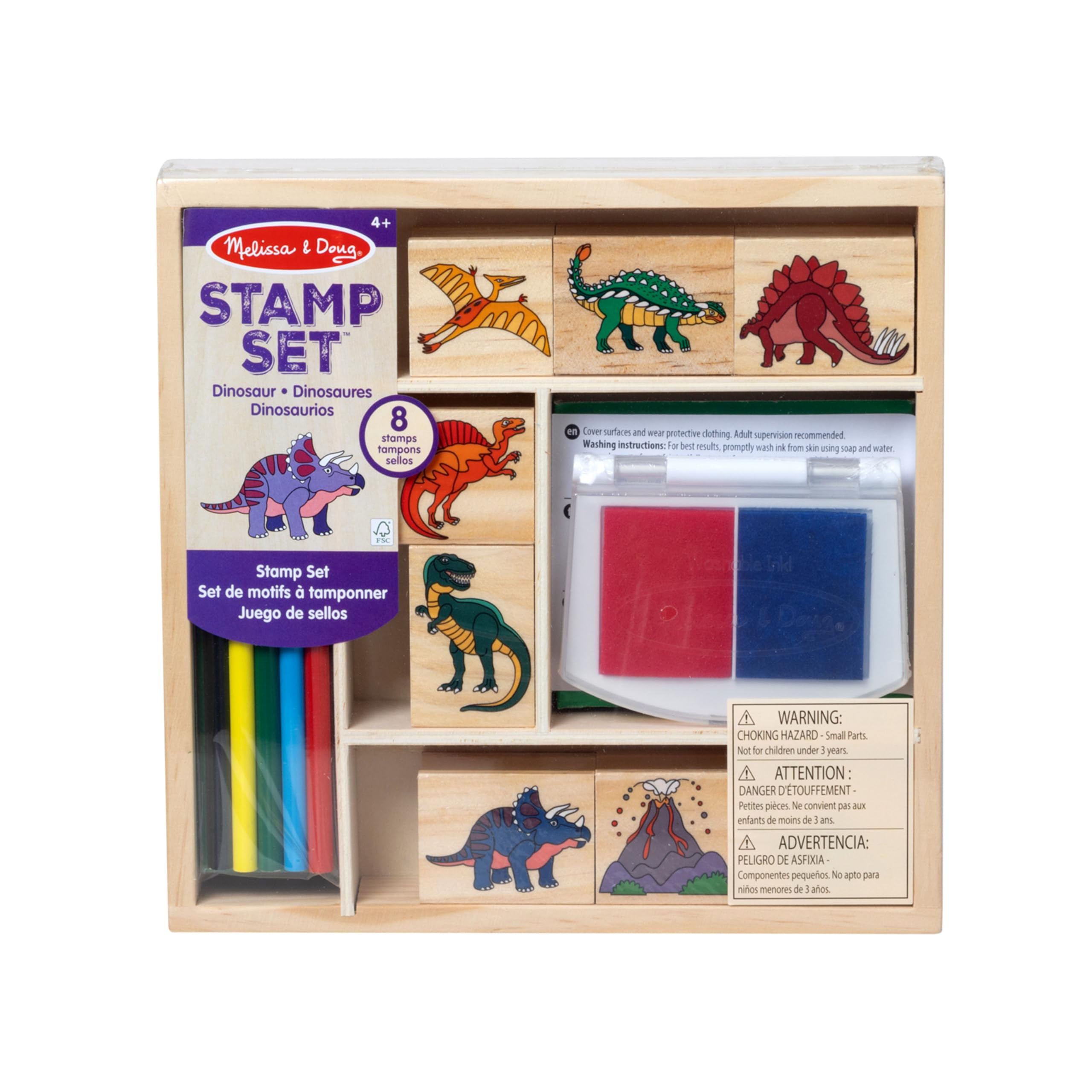 Melissa & Doug Wooden Stamp Set: Dinosaurs - 8 Stamps, 5 Colored Pencils, 2-Color Stamp Pad Kids ... | Amazon (US)