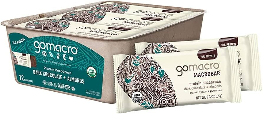 GoMacro MacroBar Organic Vegan Protein Bars - Dark Chocolate + Almonds (2.3 Ounce Bars, 12 Count) | Amazon (US)
