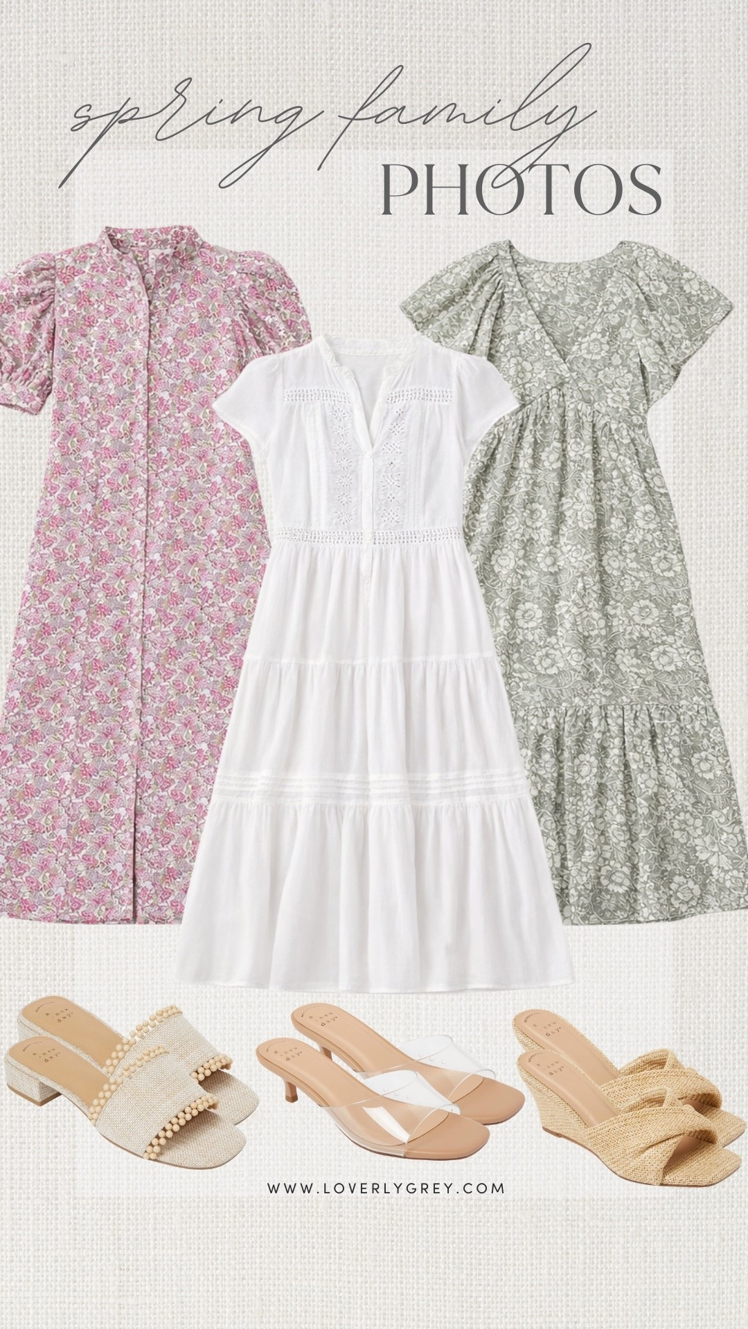 Dress options for spring family photos! A floral Tuckernuck dress and a more affordable option from Target! Both would be great options for photos and if you are looking for something more simple I love the white dress! The heels could be paired with any option and all of them are under $65!

#LTKSeasonal #LTKgrwm #LTKootd