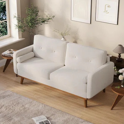 Modern 65" Loveseat Sofa,Mid Century Inspired Small Couch with Sturdy Wood Legs, Linen Blend Upholstery for Living Spaces | Wayfair North America