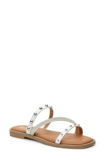 Nicole Miller Strappy Stud Slide Sandal in White Raffia at Nordstrom Rack, Size 7.5 | Nordstrom Rack