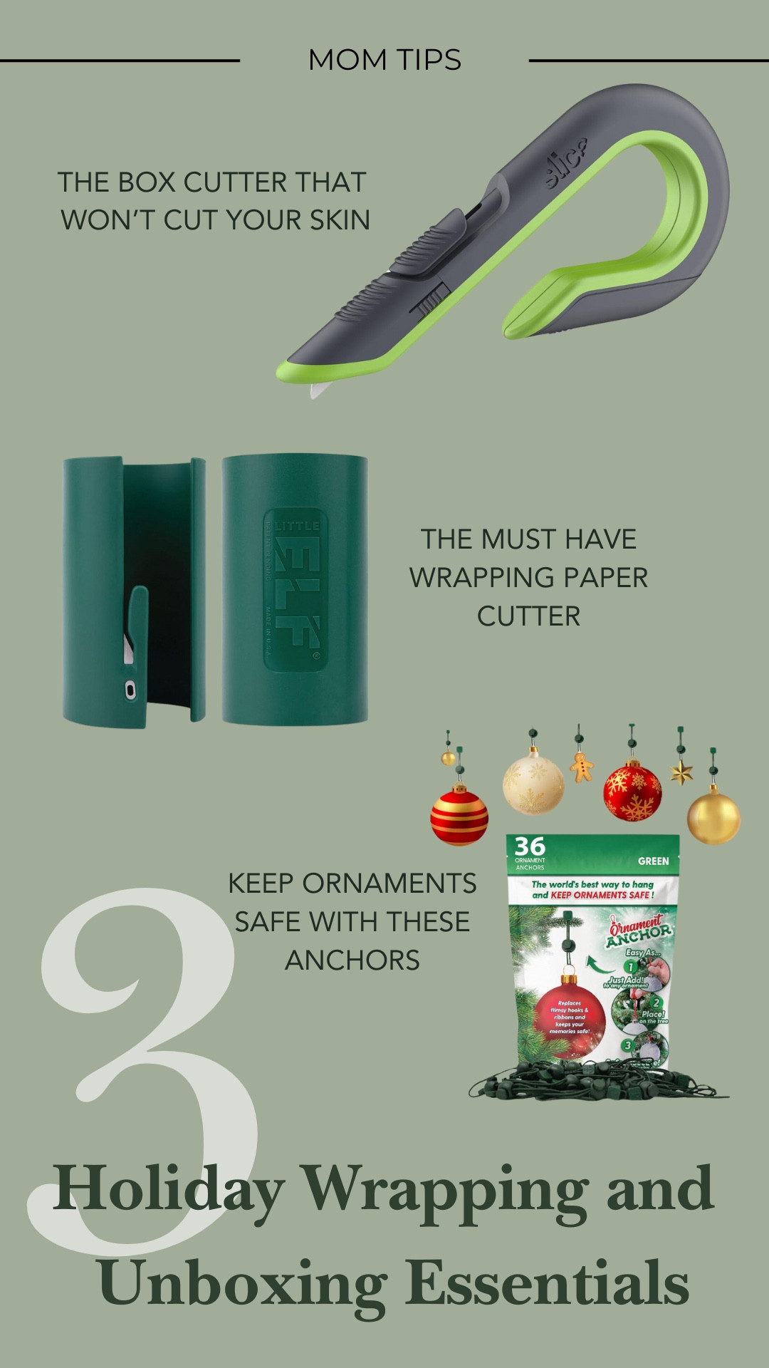 Three must have holiday helpers for wrapping gifts, opening Amazon boxes, and hanging ornaments.  These ornament hangers are a must if you have little kids.

#MomHelpers #HolidayEssentials #OrnamentHooks #BoxCutter #Scissors 

#LTKFindsUnder50 #LTKHoliday #LTKHome