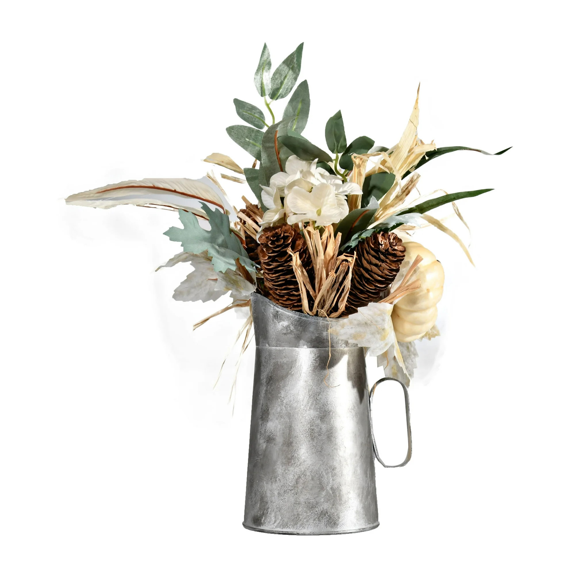 Way to Celebrate Harvest Creme Pumpkin in Tin Pitcher Thanksgiving Artificial Flower Arrangement | Walmart (US)