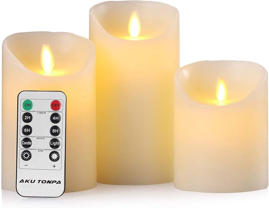 Aku Tonpa Flameless Candles Battery Operated Pillar Real Wax Flickering Electric LED Candle Sets ... | Amazon (CA)