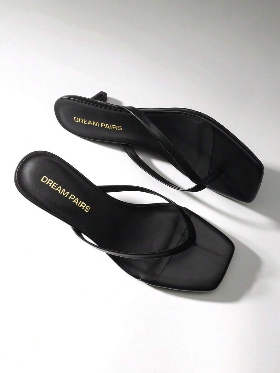 Women Comfortable Kitten Heel Thong Heeled Sandals Fashion Square Open Toe Slip On Casual Slides ... | SHEIN