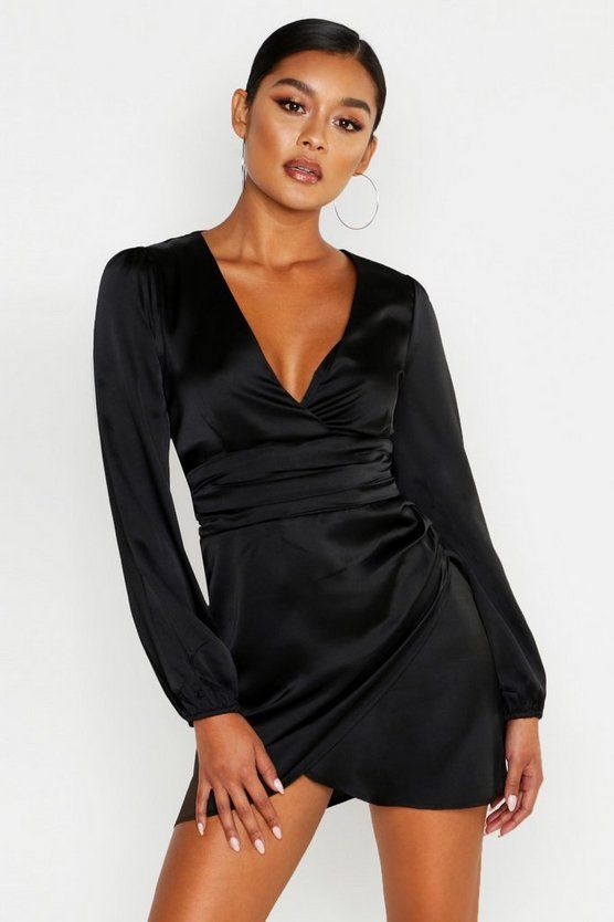 Satin Wrap Detail Mini Dress | Boohoo.com (US & CA)