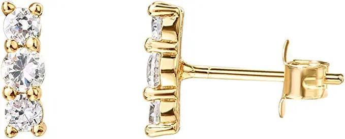 Amazon.com: PAVOI 14K Gold Plated Sterling Silver Post Sparkling Elegance Cubic Zirconia Bar Earr... | Amazon (US)