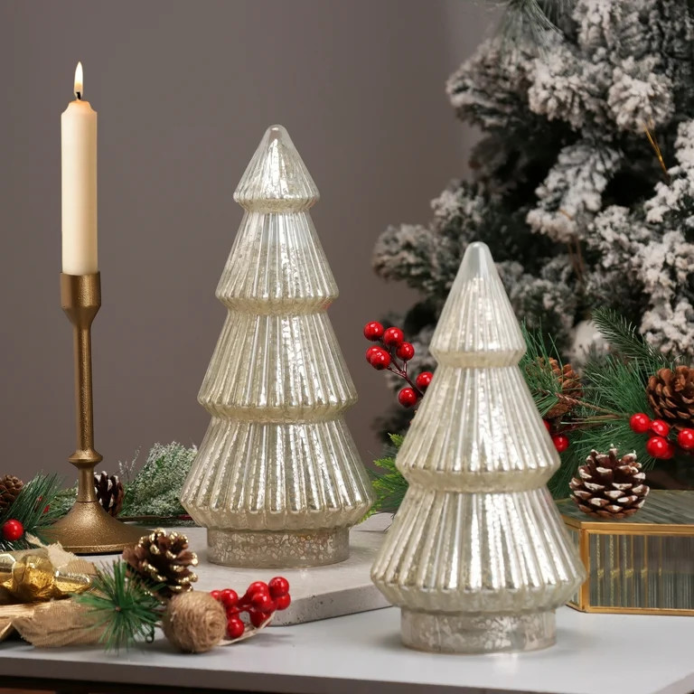 Better Homes & Gardens 12‘’  Decorative Tabletop Christmas Tree in Mercury Ribbed White Glass... | Walmart (US)