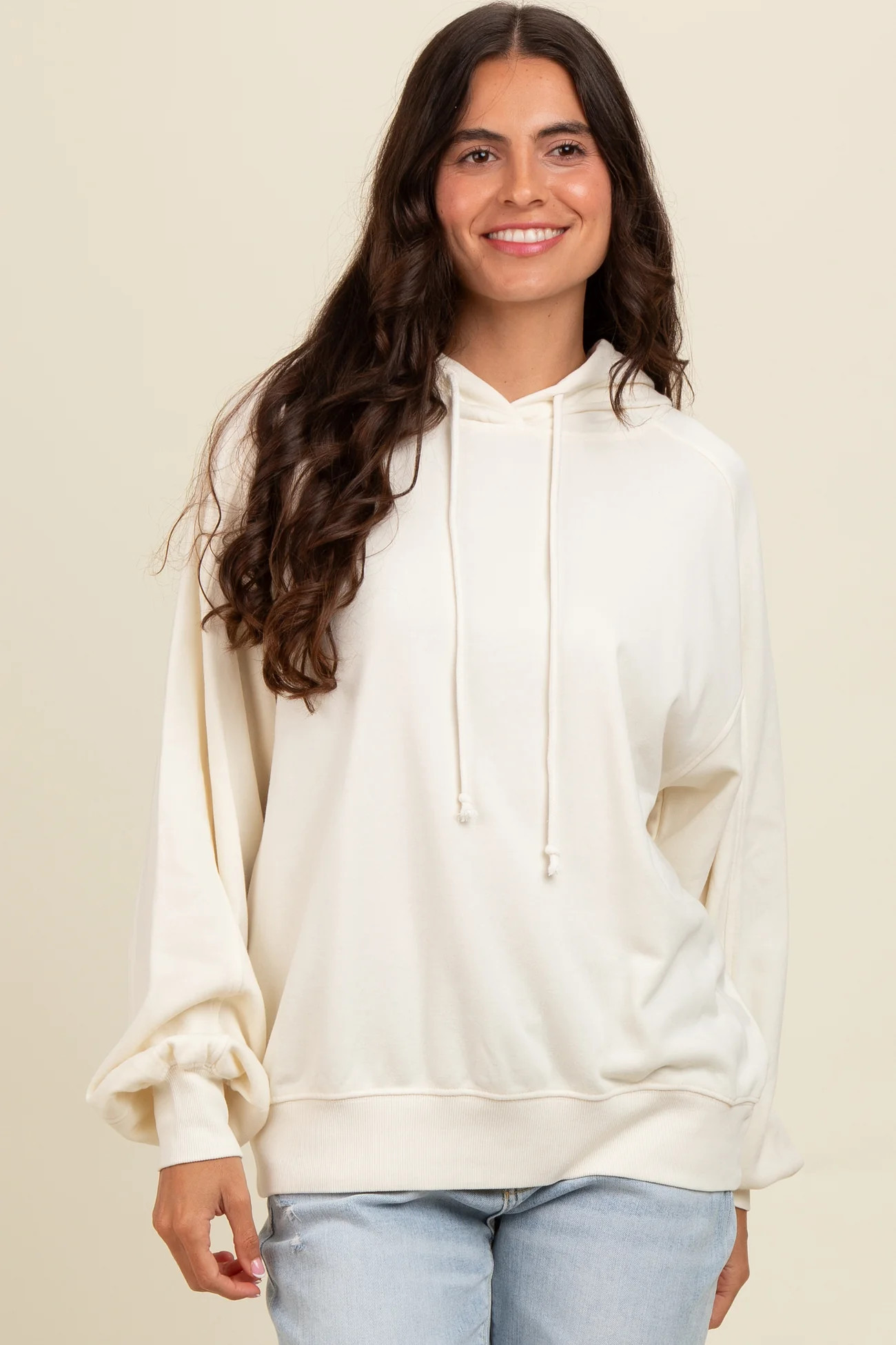 Cream Vintage Wash Oversized Drawstring Hoodie | PinkBlush Maternity