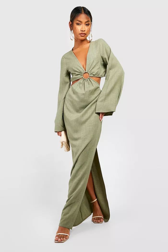 O Ring Linen Flare Sleeve Maxi Dress | Boohoo.com (UK & IE)