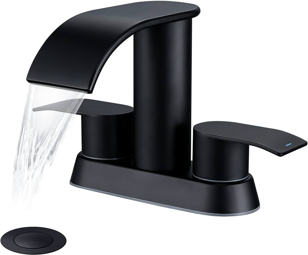 Waterfall Bathroom Sink Faucet Matte Black, Two Handles Bathroom Faucet with Metal Pop up Sink Dr... | Amazon (US)