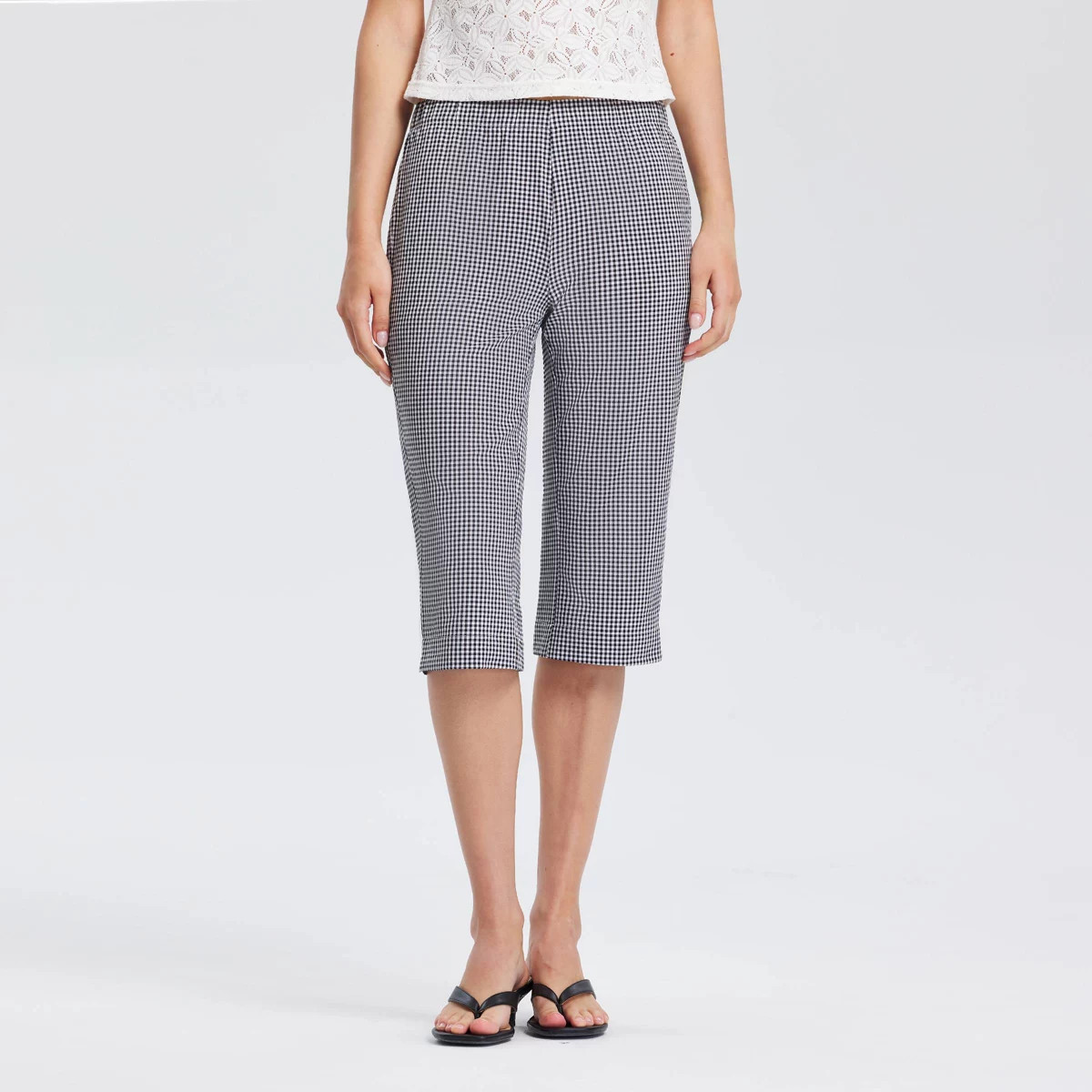 Women's High-Rise Capri Pants - A New Day™ Black Gingham Check S | Target