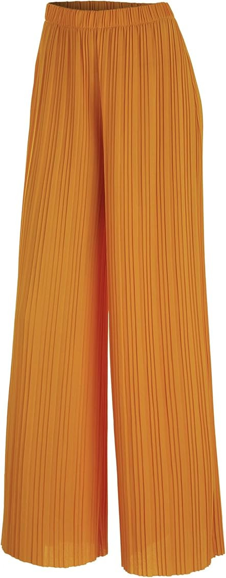LL WB1795 Womens Pleated Wide Leg Pants with Elastic Waist Band-Made in USA S Mustard at Amazon W... | Amazon (US)