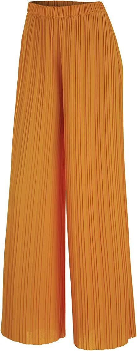 LL WB1795 Womens Pleated Wide Leg Pants with Elastic Waist Band-Made in USA S Mustard at Amazon W... | Amazon (US)