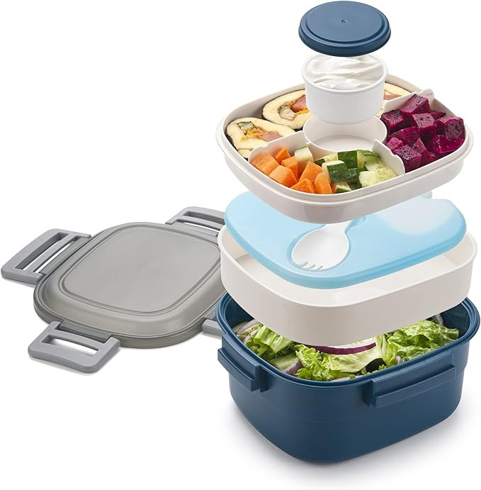 Freshmage Salad Container for Lunch with Ice Pack, Leakproof BPA-Free 52-oz with 4 Compartments, ... | Amazon (US)