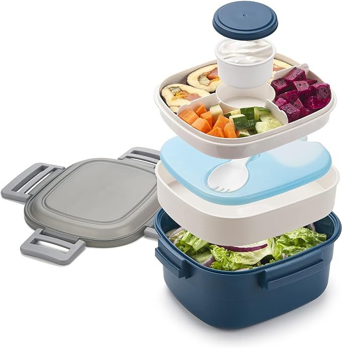 Freshmage Salad Container for Lunch with Ice Pack, Leakproof BPA-Free 52-oz with 4 Compartments f... | Amazon (US)