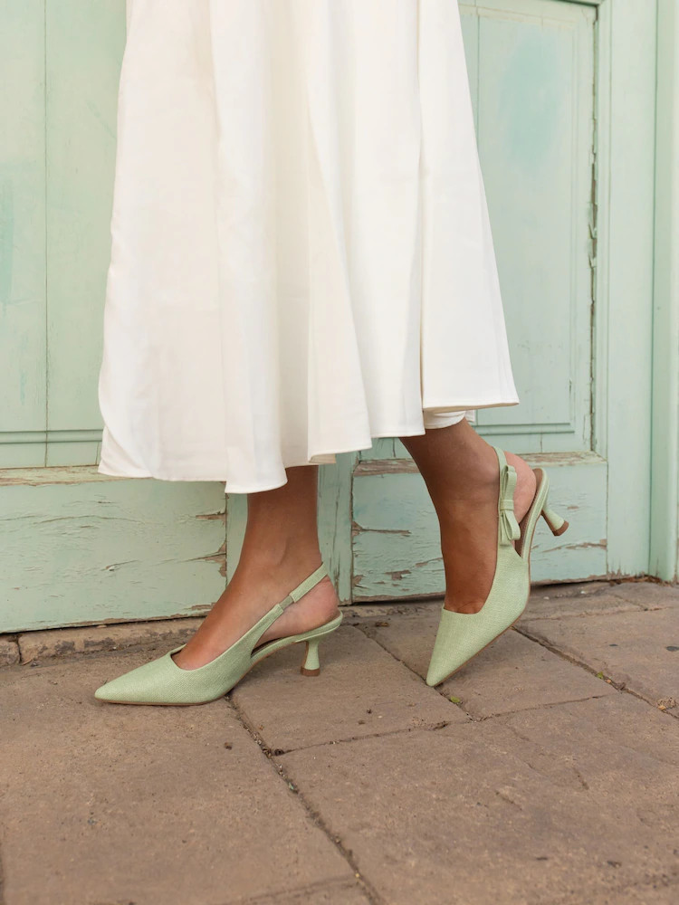 Novo Green Indi Bow Low Heel Point Slingback Courts | Next US