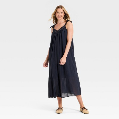 Women's Lace Tie Maxi A-Line Dress - Universal Thread™ Navy Blue L | Target