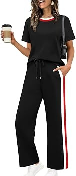 WIHOLL 2 Piece Lounge Sets for Women Matching Set Summer Outfits Short Sleeve Tops Wide Leg Pants... | Amazon (US)