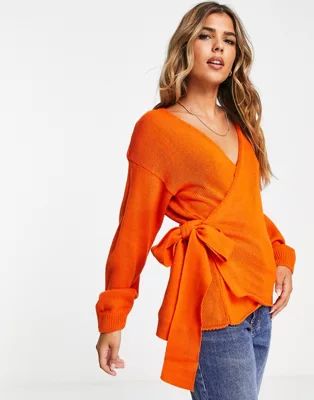 Glamorous wrap front chunky cardigan in orange | ASOS (Global)