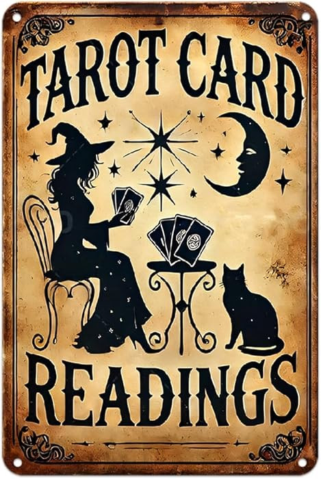 Vintage Tarot Card Reader Witch Cat Moon Stars Metal Sign Print Aesthetic Room Decoration for Hom... | Amazon (US)