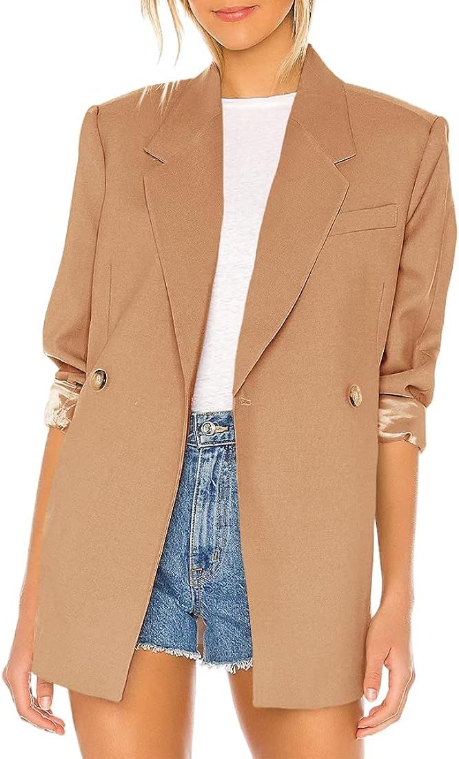 Womens Casual Blazers Oversized Open Front Peak Collar Buttons Work Office Jacket | Amazon (US)