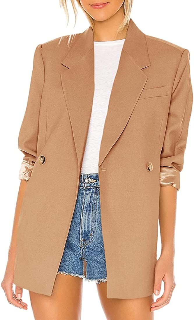 Womens Casual Blazers Oversized Open Front Peak Collar Buttons Work Office Jacket | Amazon (US)