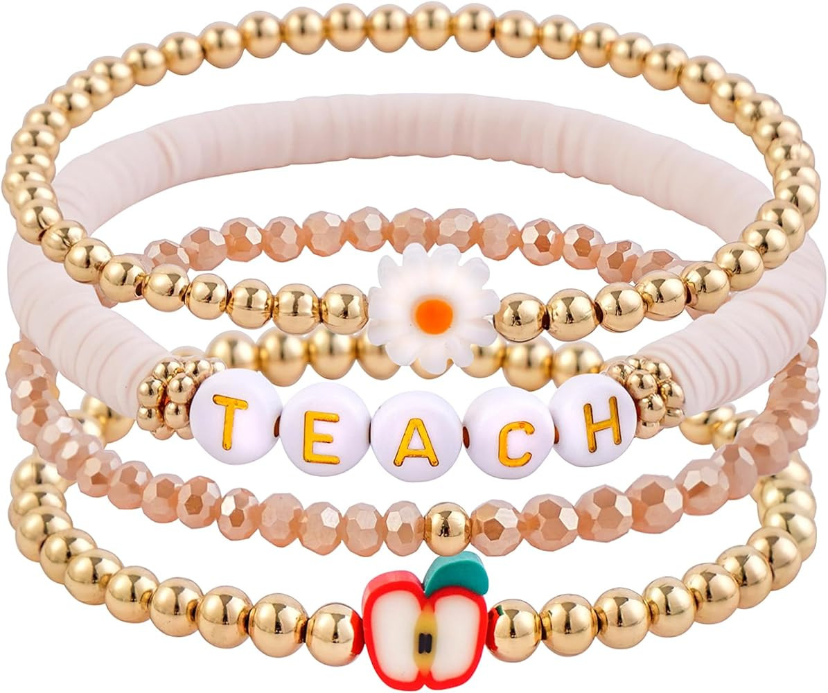 GOOJIDS Surfer Heishi Clay Bead Bracelets for Women Bohemian Stackable Gold Plated Beaded Stretch... | Amazon (US)